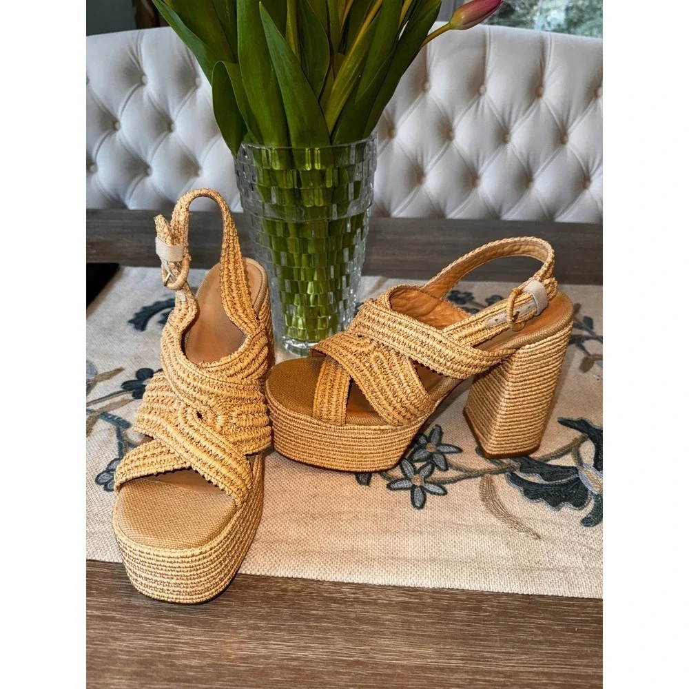 Castaner Espadrille Platform Sandals Woven Raffia‎ Heels Summer Size 39